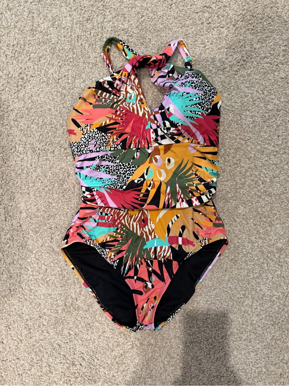 Bleu Rod Beattie Multicolor Tropical Print One-Piece Swimsuit